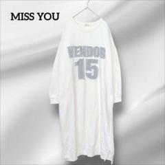 MISS YOU ホワイト ロング丈 ワンピース　ロゴ　スリット　ポケット　長袖