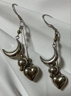 vintage silver 925 ピアス 月 ハート ロングピアスのサムネイル