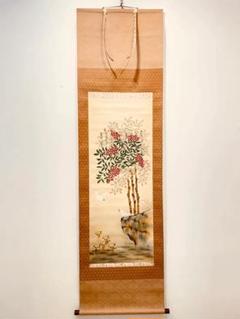 水墨画　掛軸　雀　花鳥画　共箱じゃない箱付き　古美術品 中古品 掛け軸 日本画 晴翠？ 水墨山水 水墨 墨絵 山水画 滝 橋 共箱