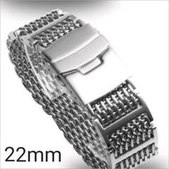 時計バンド 22mm シルバー ステンレス Hリンク シャークメッシュ ベルト
