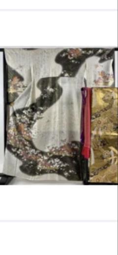 振袖　袋帯　4点セット　桜　蝶　金銀彩　身丈163cm 裄丈66cm M 正絹 国内配送】 桜 4点セット 袋帯 振袖 蝶 正絹 M 裄丈66cm 身丈