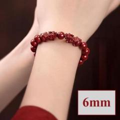 赤 ブレスレット 6mm 辰砂 シナバー 貔貅 ヒキュウ レッド シンプル 丸玉