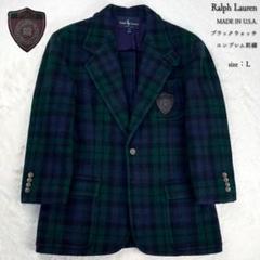 新品同様 ローレン ラルフローレン 希少大きいサイズ14 黒 ブレザー ロゴ刺繍 ラルフローレン Ralph Lauren パイピング 金ボタン ブレザー