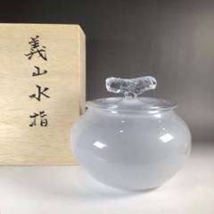 Ｐ４４８　水指　『清昌堂造』『江戸切子』『ガラス水指』『義山鉢』　紙箱　茶道具 江戸切子義山水指(鉢)清昌堂製涼しさを感じるお茶道具