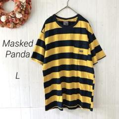 マスクドパンダ　半袖Tシャツ　ネイビー　イエロー　L　ポケット　ボーダー