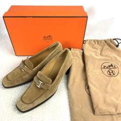 HERMES エルメス ローファー ヒール スウェード ブラウン