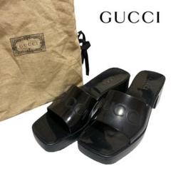 優れた品質 GUCCI グッチ 保存袋付き 26cm スライドサンダル ラバーロゴ 靴