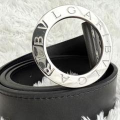 【美品】 ブルガリ ベルト ロゴマニア サークルロゴ シルバー金具 ブラック