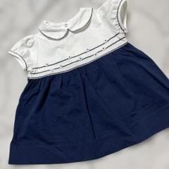 美品♡ファミリア♡ホワイト/ネイビー 襟付きワンピース ♡80