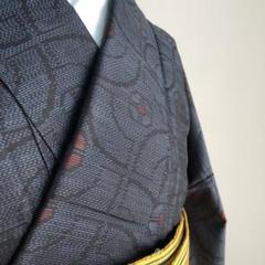 大島紬 未使用品 カジュアル着物 裄66 身丈157 ブルー 観劇 街着