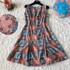 60S～70S　ヴィンテージ　ノースリワンピ　総柄　フラワープリント　ピンク