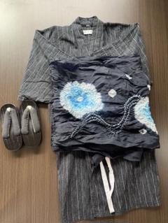 黒と白のストライプ 浴衣 男の子　100cm 下駄付き