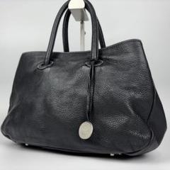 美品✨フルラ レザー トート ハンドバッグ ブラック 黒 肩掛け シボ革 ロゴ
