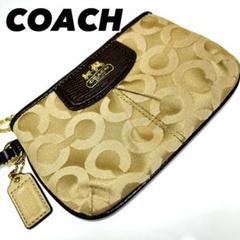 【新品未使用】COACH ストラップ付き◆シグネチャ-リボン柄 美品】COACHシグネチャー ポーチ 未使用 タグ付き ストラップ
