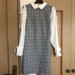 チェック肩開きリボンワンピース