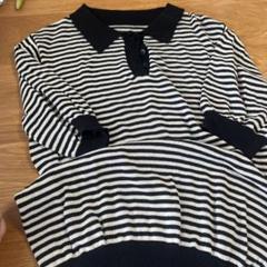 eimy istoire ストライプ長袖ポロシャツ F 透かしニットポロ(F MIX NAVY): TOPS