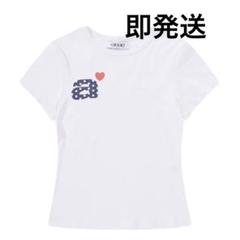 【新品未使用】aeae ハートロゴTシャツ　ネイビー 美品】aeae ハートロゴTシャツ トップス 韓国 ネイビー M 半袖