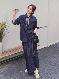 新品✨2点セット　デニム風セットアップ　コーディネート