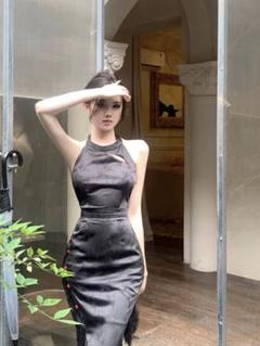 春夏シンプルひざ丈ドレス★キャバも女子会に華やかパーティーOK