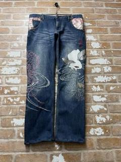 絡繰魂　CHIKIRIYA デニム　ちきりや　和柄 華兎 刺繍 コラボ　カラクリ
