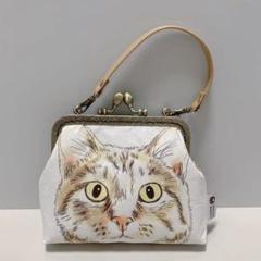 がま口（スタンダードラージ）　猫さん×パッチワーク風