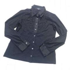 Y9418*ヨシエイナバ☆プリーツ☆フリル☆カットソー☆ブラウス☆ブラック☆13 Ezick ブラウス シャツ BIGカラーヨウリュウプリーツブラウス