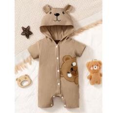 【新品未使用】ロンパース フード付き くま 半袖 新生児 ベビー服 3-6M