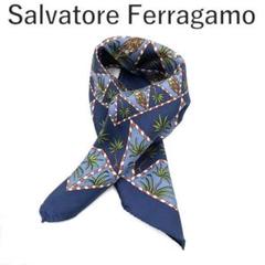 フェラガモ Ferragamo スカーフ ミニサイズ ヒョウ 植物 ネイビー フェラガモ Ferragamo スカーフ ミニサイズ ヒョウ 植物