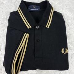 FRED PERRY  金黒 ブラック ゴールド 刺繍ロゴ　S　ポロシャツ FRED PERRY ツインティップライン ワンポイントロゴ刺繍