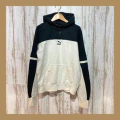 PUMA◆プーマ（S)　ハーフジップパーカー　ブラック×ホワイト
