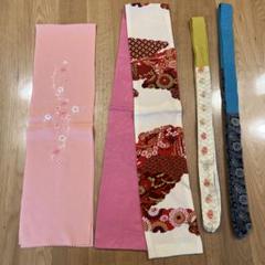 和装小物まとめ売り ピンク 花柄刺繍 重ね襟2枚 腰紐 正絹