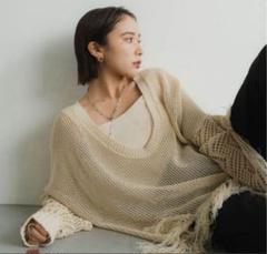 クヌースマーフ　Uneck fringe mesh knit Knuth Marf Uneck fringe mesh knit ブラック