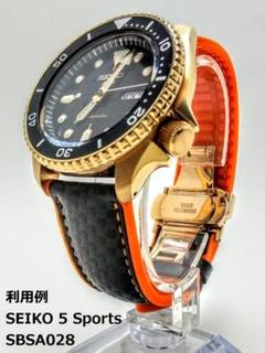 腕時計 ラバーベルト 黒・オレンジ 20mm Dバックル ピンクゴールド