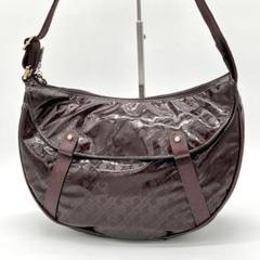 【美品】GHERARDINI ロゴグラム ショルダーバッグ エナメル ブラウン