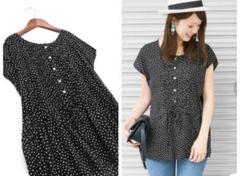 URBAN RESEARCH DOORS ドット柄ピンタックブラウス 春夏物 黒