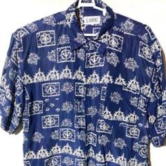 ヴィンテージ L XL シルク 総柄 柄 半袖 アロハ シャツ