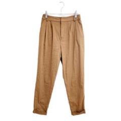 オペークドットクリップ スリムフィットパンツ Ｓ ベージュ プリーツ入り 美品