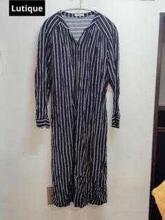 Lutique ネイビーとホワイト ストライプ ロングシャツワンピース[A]