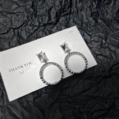 サークル 高見え シルバー リング 上品 ストーン ジュエル 韓国 ピアス