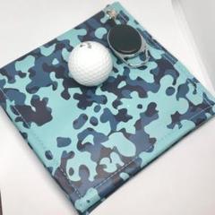 【新品】ゴルフ★ボール拭き★ハンギングタオル★クリーナー★迷彩ブルー★L★