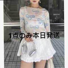 【即日発送】BABY BLUE RIBBON SEE-THROUGH TOPS Baby blue ribbon see-through tops(Round neck) – POPPY