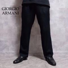 GIORGIO ARMANI ブラック ノータック ワイドスラックスパンツ
