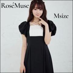 【人気】ロゼミューズ ワンピース パフスリーブ フレア バイカラー ブラック M