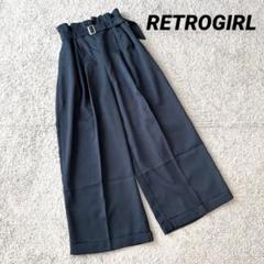 【レトロガール】ハイウエスト タックワイドパンツ 深緑 M 薄手 ウエストベルトのサムネイル