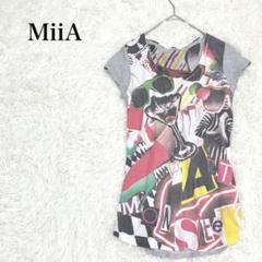 ミーア　Tシャツ　M プリント　半袖　Uネック　個性的　コットン　グレー