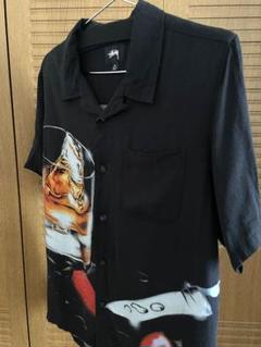 【超希少XLサイズ】ステューシー☆カクテル オープンカラー シャツ ブラック STUSSY - 【希少XLサイズ】ステューシー☆カクテル オープン