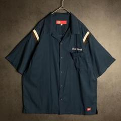 Dickies✨ワークシャツ レーヨン混 ロゴ刺繍 背中ビッグプリント 紺 L