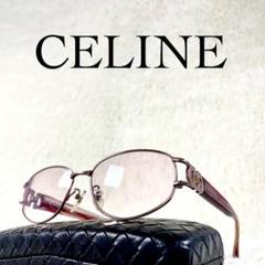 美品　CELINE　メガネ　チタン　ラインストーン　シルバー・レッドフレーム
