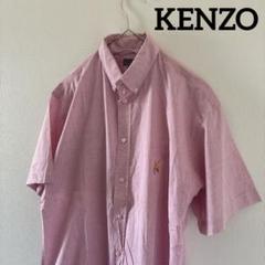 KENZOケンゾー半袖bdボタンダウンシャツメンズ刺繍ロゴピンク
