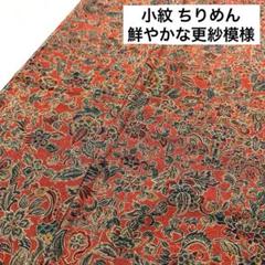 縮緬 縞に更紗模様 裄65 素敵なデザイン 小紋 着物 正絹 T-4007